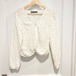 ⭐️ Abercrombie & Fitch White Long Sleeve Twist Blouse Polka Dot XS